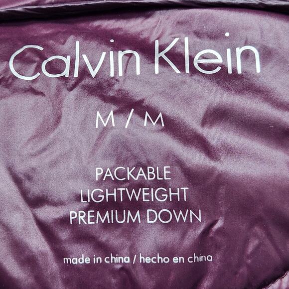 Calvin Klein Down Puffer Jacket Womens Medium Purple Hooded Packable Long Coat - Picture 12 of 16